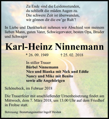 Traueranzeige von Karl-Heinz Ninnemann  von Magdeburger Volksstimme