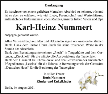 Traueranzeige von Karl-Heinz Nummert  von Magdeburger Volksstimme