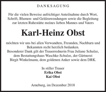 Traueranzeige von Karl-Heinz Obst  von Magdeburger Volksstimme