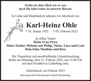 Traueranzeige von Karl-Heinz Ohle  von Magdeburger Volksstimme