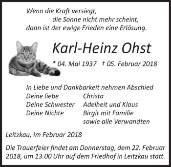 Traueranzeige von Karl-Heinz Ohst  von Magdeburger Volksstimme