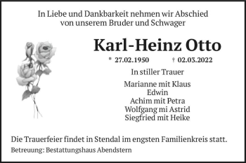 Traueranzeige von Karl-Heinz Otto  von Magdeburger Volksstimme