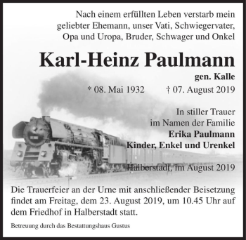 Traueranzeige von Karl-Heinz Paulmann 