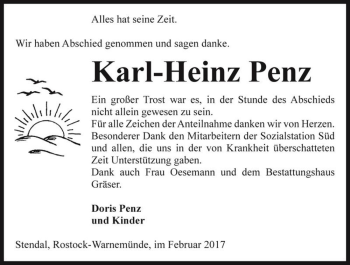 Traueranzeige von Karl-Heinz Penz  von Magdeburger Volksstimme