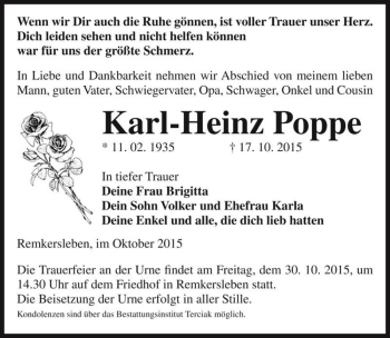 Traueranzeige von Karl-Heinz Poppe  von Magdeburger Volksstimme