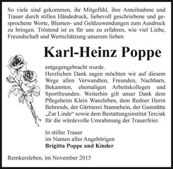 Traueranzeige von Karl-Heinz Poppe  von Magdeburger Volksstimme