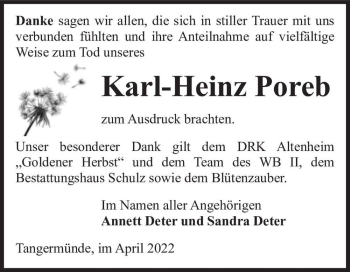Traueranzeige von Karl-Heinz Poreb  von Magdeburger Volksstimme