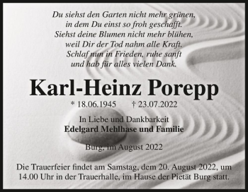 Traueranzeige von Karl-Heinz Porepp  von Magdeburger Volksstimme