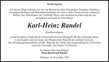 Traueranzeige von Karl-Heinz Randel  von Magdeburger Volksstimme