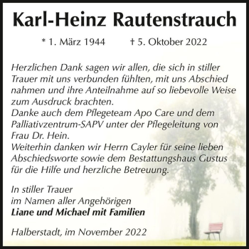 Traueranzeige von Karl-Heinz Rautenstrauch  von Magdeburger Volksstimme