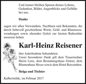 Traueranzeige von Karl-Heinz Reisener  von Magdeburger Volksstimme