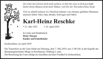 Traueranzeige von Karl-Heinz Reschke  von Magdeburger Volksstimme