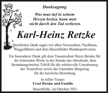 Traueranzeige von Karl-Heinz Retzke  von Magdeburger Volksstimme