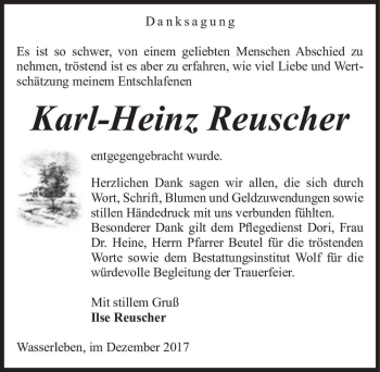 Traueranzeige von Karl-Heinz Reuscher  von Magdeburger Volksstimme