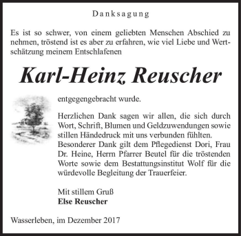 Traueranzeige von Karl-Heinz Reuscher  von Magdeburger Volksstimme