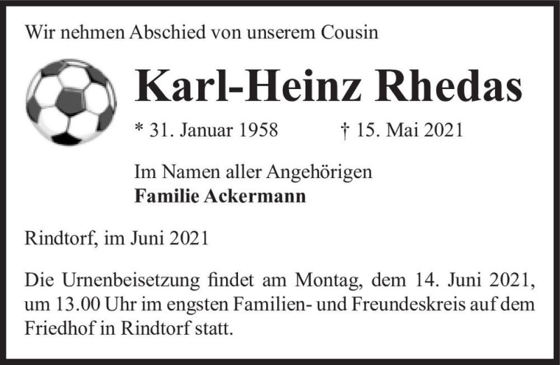  Traueranzeige für Karl-Heinz Rhedas  vom 10.06.2021 aus Magdeburger Volksstimme