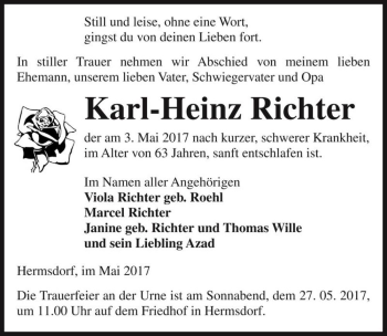 Traueranzeige von Karl-Heinz Richter  von Magdeburger Volksstimme