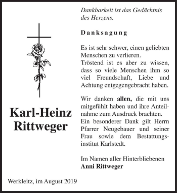 Traueranzeige von Karl-Heinz Rittweger  von Magdeburger Volksstimme