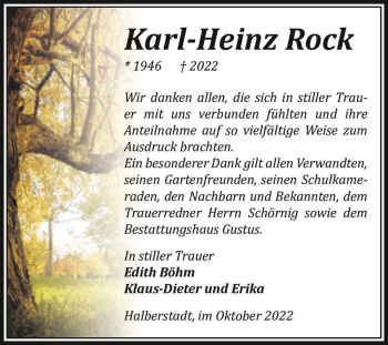 Traueranzeige von Karl-Heinz Rock  von Magdeburger Volksstimme