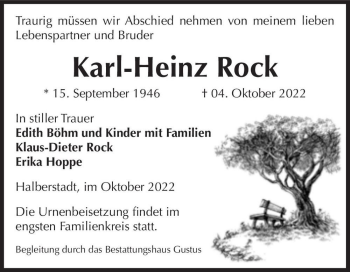 Traueranzeige von Karl-Heinz Rock  von Magdeburger Volksstimme