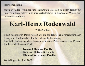 Traueranzeige von Karl-Heinz Rodenwald  von Magdeburger Volksstimme