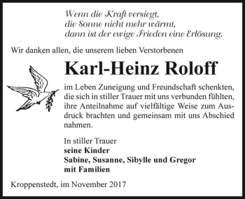 Traueranzeige von Karl-Heinz Roloff  von Magdeburger Volksstimme