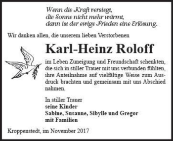 Traueranzeige von Karl-Heinz Roloff  von Magdeburger Volksstimme