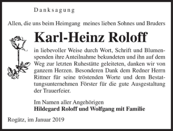 Traueranzeige von Karl-Heinz Roloff  von Magdeburger Volksstimme