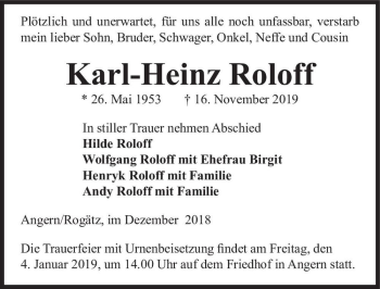 Traueranzeige von Karl-Heinz Roloff  von Magdeburger Volksstimme