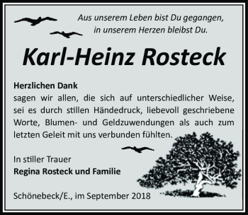 Traueranzeige von Karl-Heinz Rosteck  von Magdeburger Volksstimme