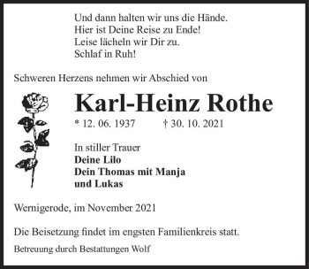 Traueranzeige von Karl-Heinz Rothe  von Magdeburger Volksstimme