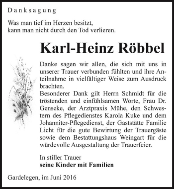 Traueranzeige von Karl-Heinz Röbbel  von Magdeburger Volksstimme