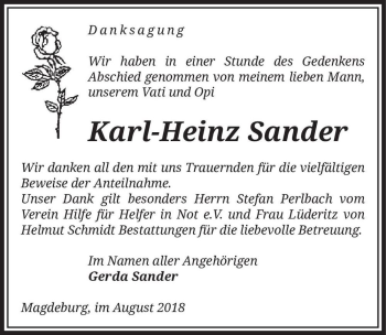 Traueranzeige von Karl-Heinz Sander  von Magdeburger Volksstimme