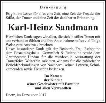 Traueranzeige von Karl-Heinz Sandmann  von Magdeburger Volksstimme