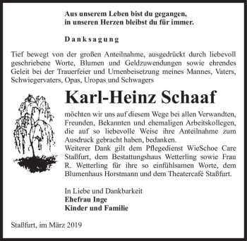 Traueranzeige von Karl-Heinz Schaaf  von Magdeburger Volksstimme