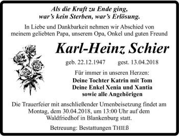Traueranzeige von Karl-Heinz Schier  von Magdeburger Volksstimme