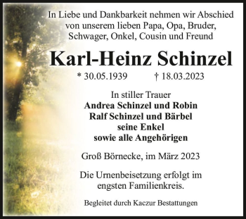 Traueranzeige von Karl-Heinz Schinzel  von Magdeburger Volksstimme