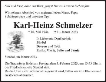 Traueranzeige von Karl-Heinz Schmelzer  von Magdeburger Volksstimme