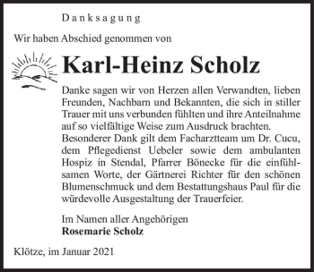 Traueranzeige von Karl-Heinz Scholz  von Magdeburger Volksstimme