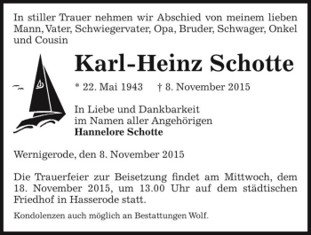 Traueranzeige von Karl-Heinz Schotte  von Magdeburger Volksstimme