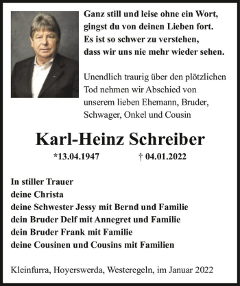 Traueranzeige von Karl-Heinz Schreiber  von Magdeburger Volksstimme