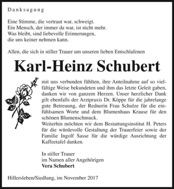 Traueranzeige von Karl-Heinz Schubert  von Magdeburger Volksstimme