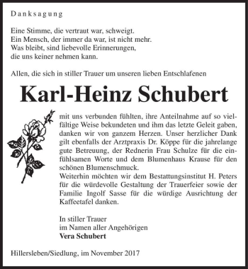 Traueranzeige von Karl-Heinz Schubert  von Magdeburger Volksstimme