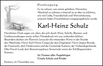 Traueranzeige von Karl-Heinz Schulz  von Magdeburger Volksstimme