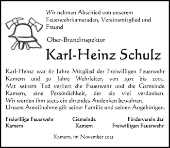 Traueranzeige von Karl-Heinz Schulz  von Magdeburger Volksstimme
