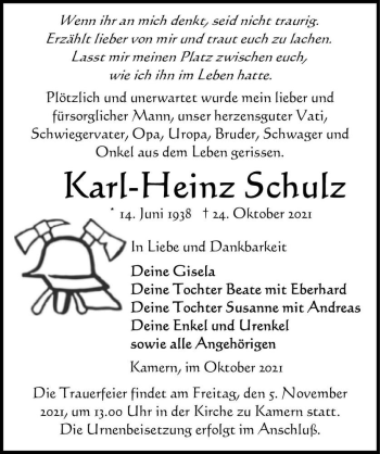 Traueranzeige von Karl-Heinz Schulz  von Magdeburger Volksstimme