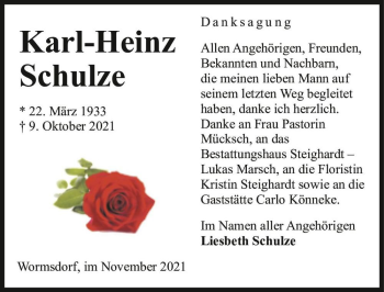 Traueranzeige von Karl-Heinz Schulze  von Magdeburger Volksstimme