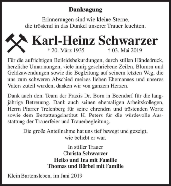 Traueranzeige von Karl-Heinz Schwarzer  von Magdeburger Volksstimme