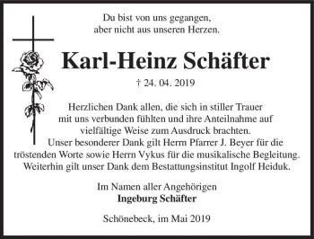 Traueranzeige von Karl-Heinz Schäfter  von Magdeburger Volksstimme