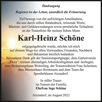 Traueranzeige von Karl-Heinz Schöne  von Magdeburger Volksstimme